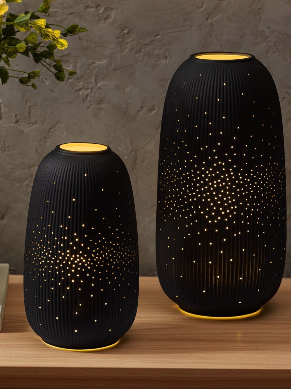 Evergreen Led Porcelain Lantern Set of 2  - Black